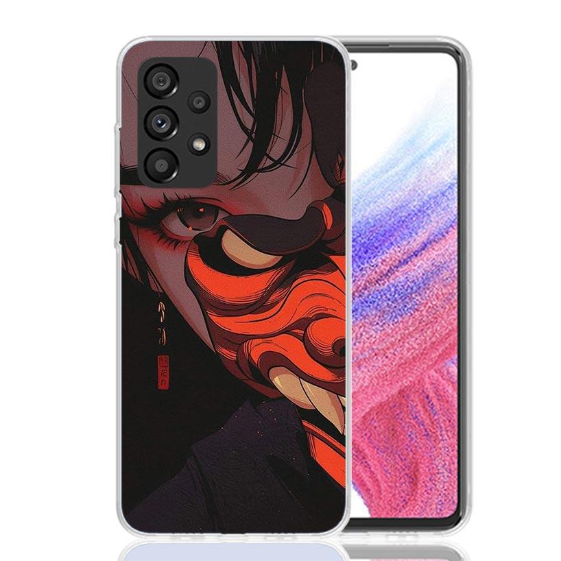 Japanese Oni Mask Girl Phone Case For Samsung Galaxy A52 A32 A22 A12 A02S A50S A30S A51 A31 AA71 Note 20 Ultra 10 S10 Plus Galax