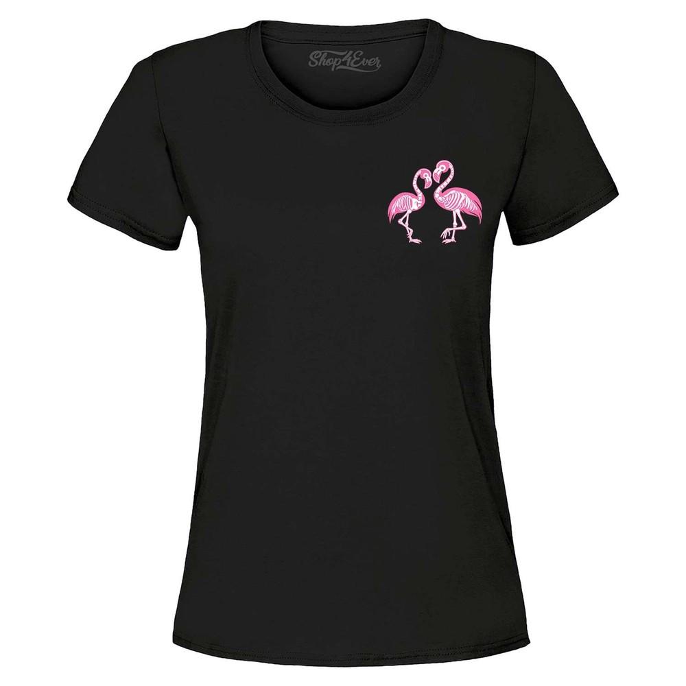 Pink Flamingo Skeletons Pocket Women's T-Shirt Halloween Summerween Shirt
