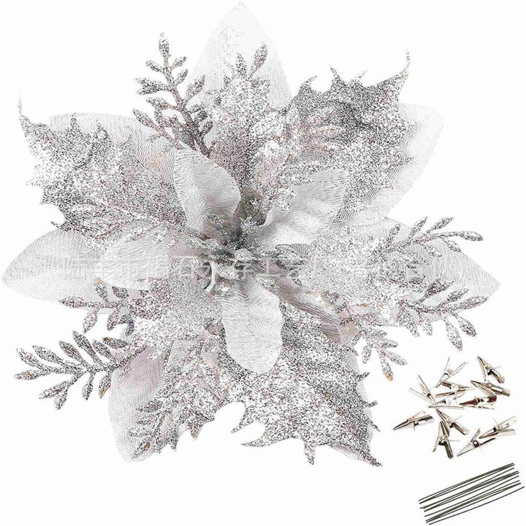 14CM Gold Glitter Christmas Flower Decoration Garland for Trees