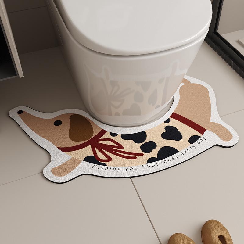 Cartoon Puppy Diatomaceous Earth Anti-slip U-shaped Toilet Foot Mat - Quick-drying, Water Absorbent, Easy to Clean