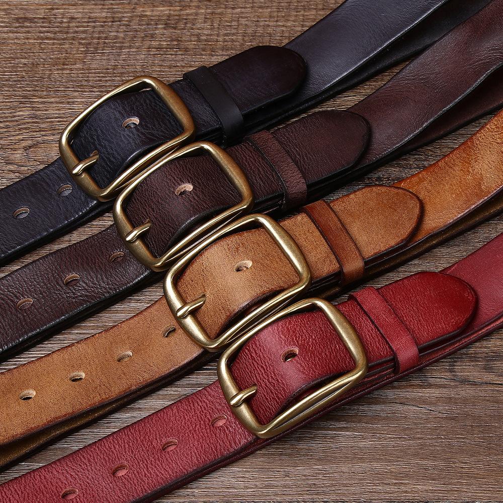 3.8Cm Men'S Leather Belt First Layer Cowhide Pure Copper Blue Casual Pants Sports Belt