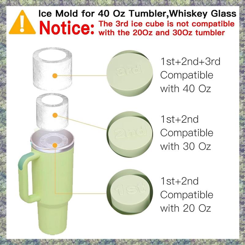 WON Ice Mold For Stanley Cup, Silicone Ice Cube Tray With Lid For 20-40Oz Tumbler, For Chilling Whiskey, Cocktails, Drinks