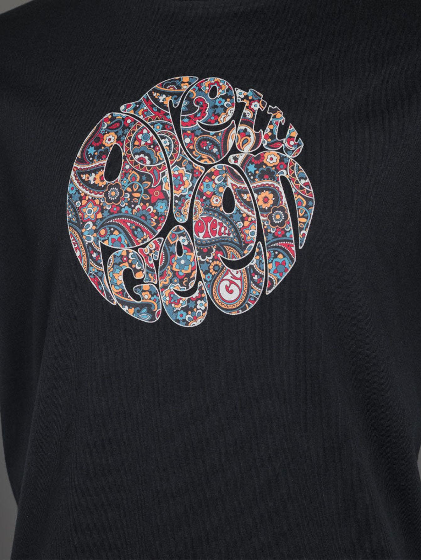 

Black T-Shirt with Pretty Green Wonderwall Paisley Print Logo L