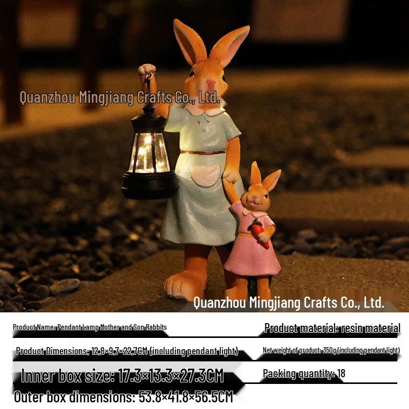 

Solar Rabbit Family Pendant Lamp: Pastoral Garden Ornament for Courtyard or Balcony Decor.
