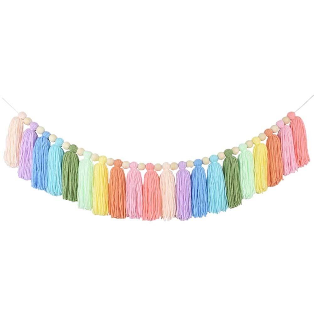 Rainbow Tassel Garland Colorful Yarn Bunting Banner for Spring Classroom Nursery Kids Room Birthday Party School Office Decor