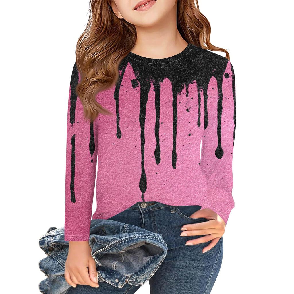 Girls Long Sleeve T Shirts Kids Fall Tops Crewneck Halloween Printed Basic Tees 3-9Y