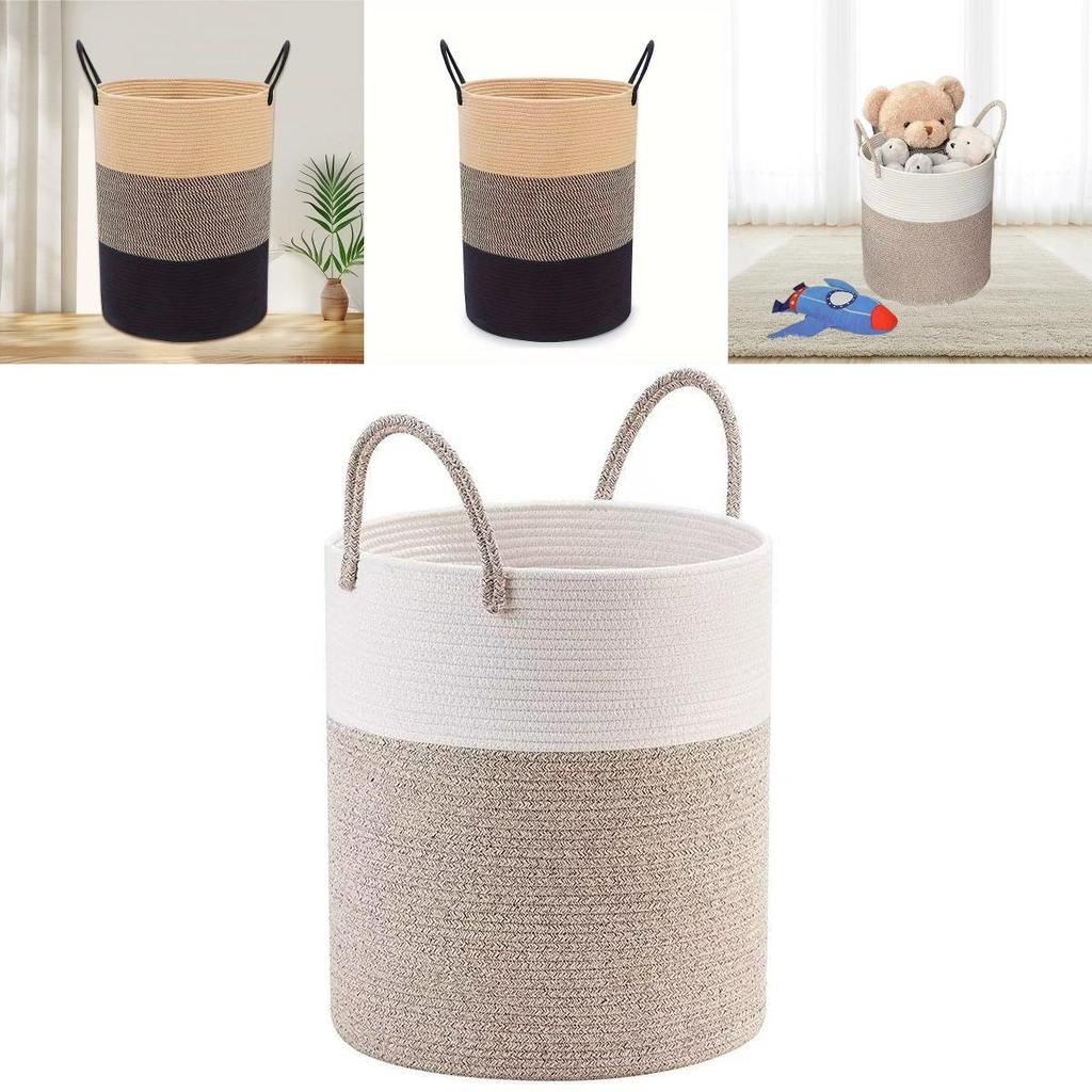 Cotton Rope Woven Dirty Clothes Basket With Handles For Laundry Room And Home Use
