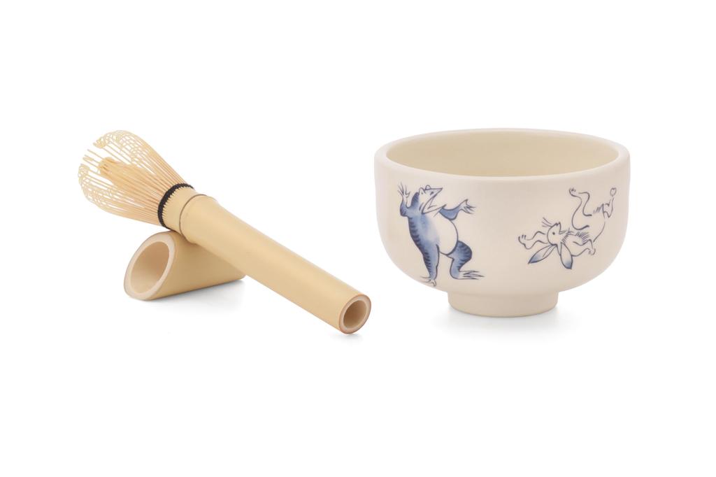 Kakuji Matcha Bowl Set with Stirrer, Banko Ware, Choju Giga Design, Small Tea Bowl Set