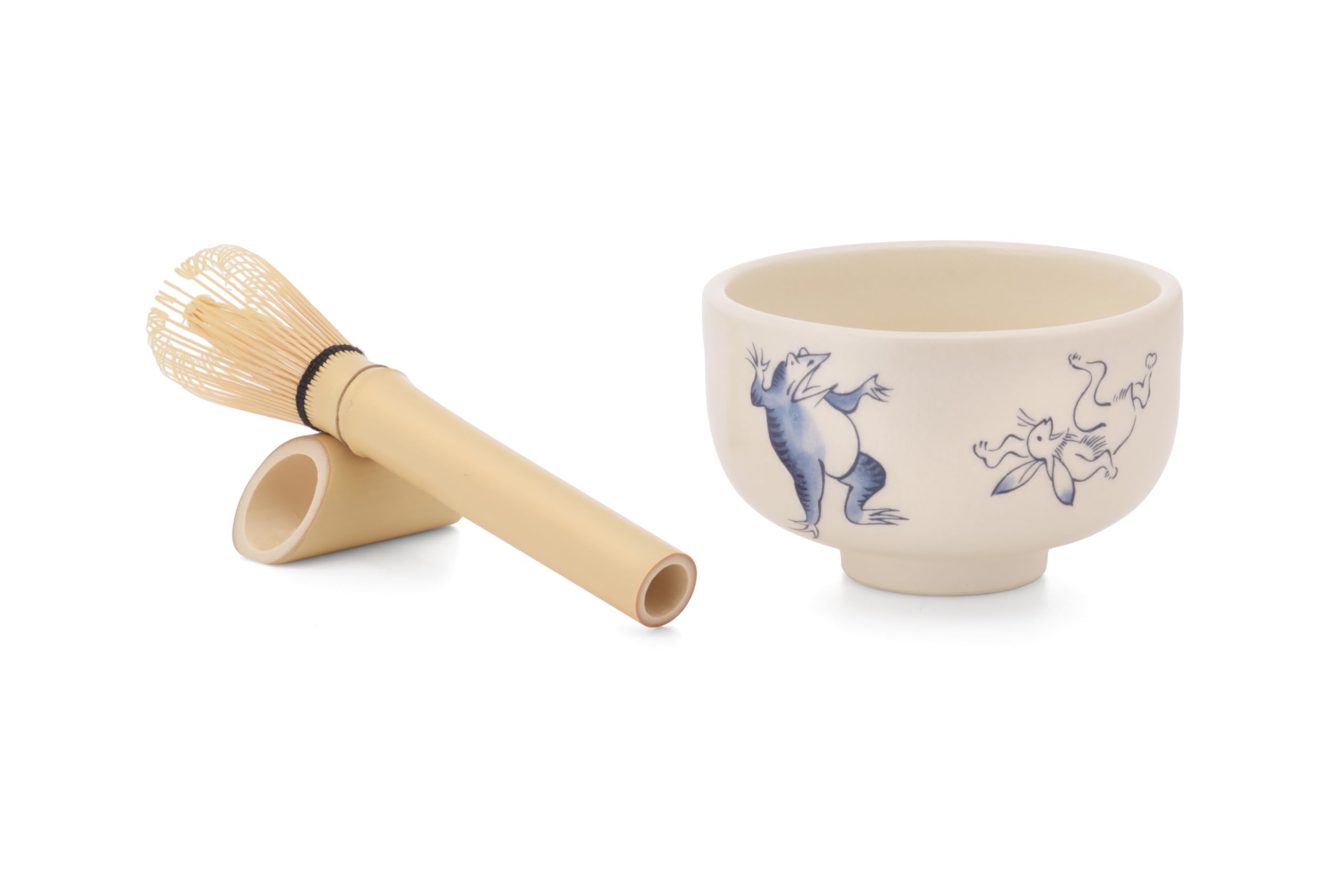 

Kakuji Matcha Bowl Set with Stirrer, Banko Ware, Choju Giga Design, Small Tea Bowl Set