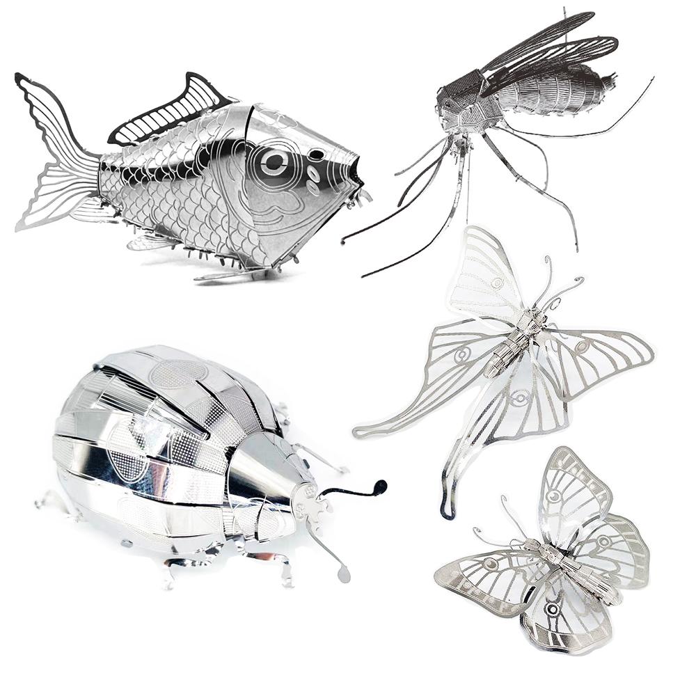 3D Metal Puzzle insect Animal Ladybug Mosquito Butterfly Carp Assembly Model DIY Manual Puzzle Jigsaw Toys For Kids Adult