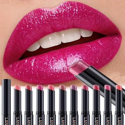 Pearlescent Lipstick,Silky Fine Glitter Lipstick Non-stick Cup Long-lasting Moisturizing Lipstick Non-fading Glitter Lipstick 10 Colors