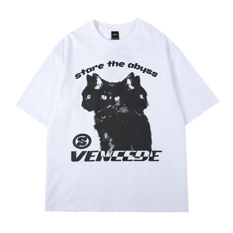 

Men TShirt Oversized Streetwear Hydra Cat Graphic Cotton Hip Hop Y2k Tops Short Sleeve Tees Korean Fashion Aesthetic Clothing S
