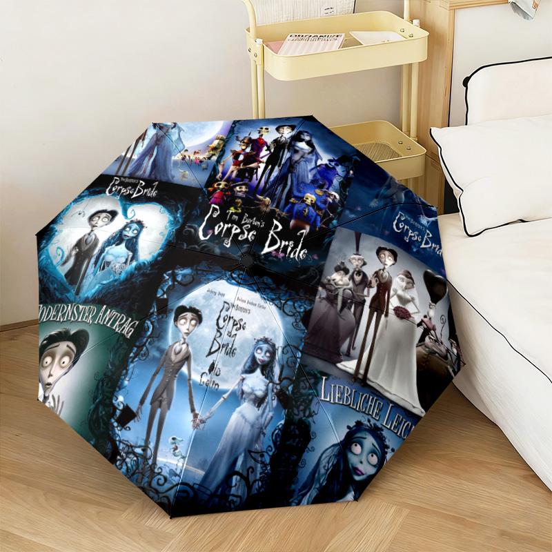 1PC Corpse Bride Moonlit Romance Automatic Umbrella - Suitable Travel Outdoor Portable Umbrella Birthday Gift Daily Essentials