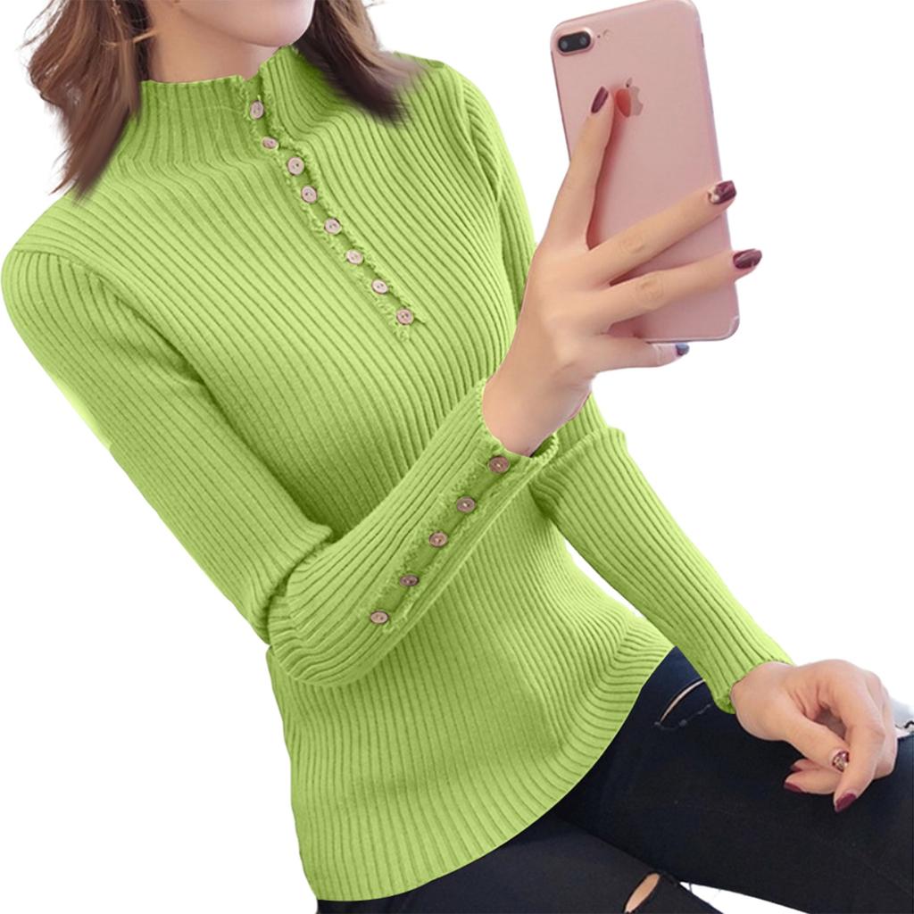 Women's Half-high Collar Base Layer Shirt Slim Button Sweater