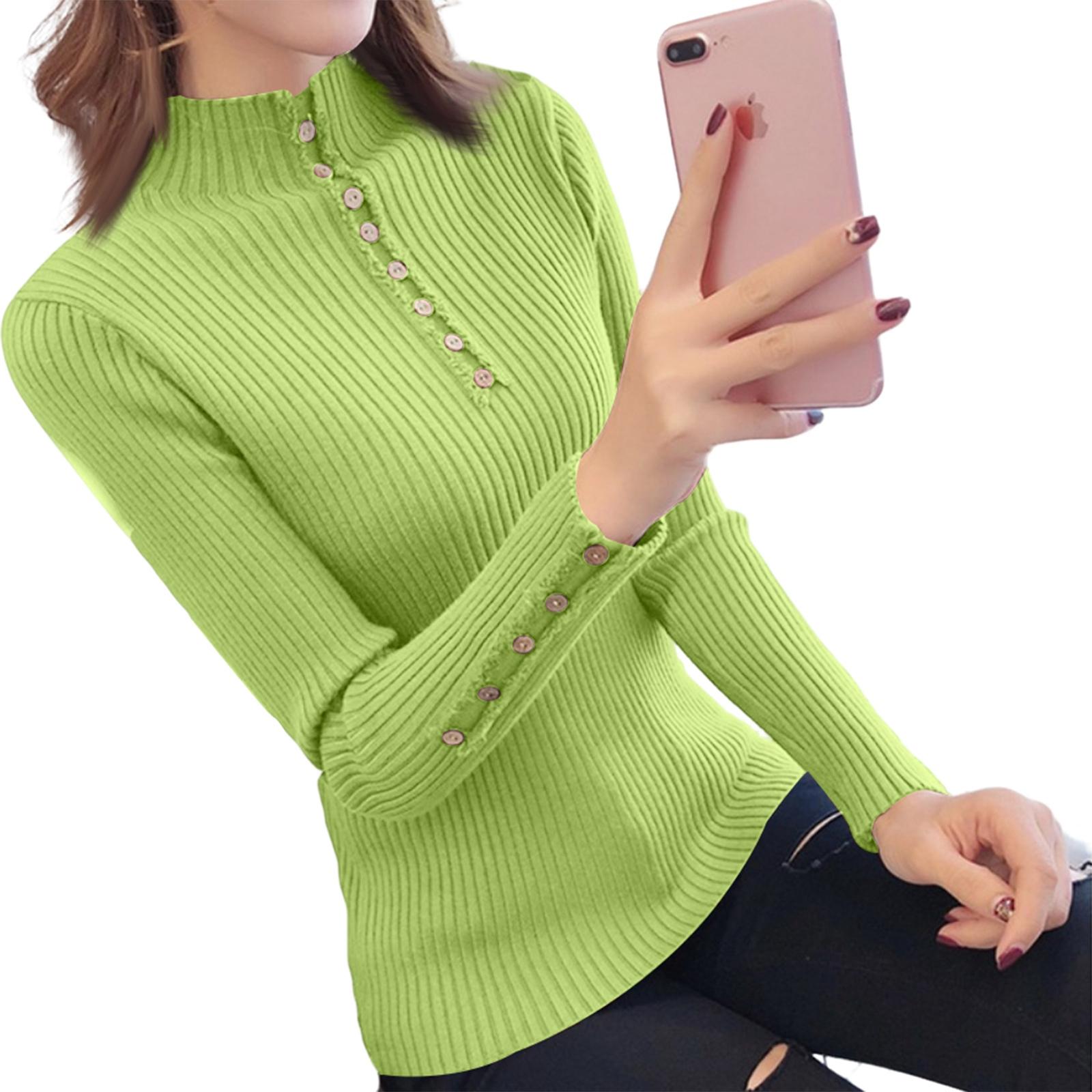 

Women s Half-high Collar Base Layer Shirt Slim Button Sweater One Size