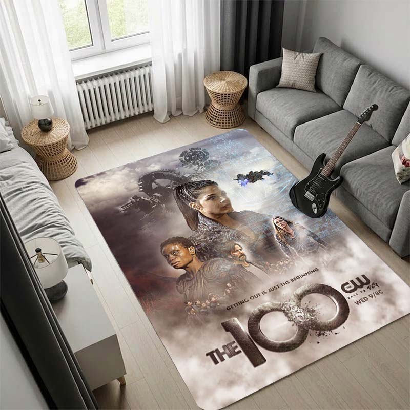 The 100 TV Show Area Rug, Sci-Fi Characters Group Print Floor Rug, Non Slip Carpet for Living Room Bedroom Fan Decor