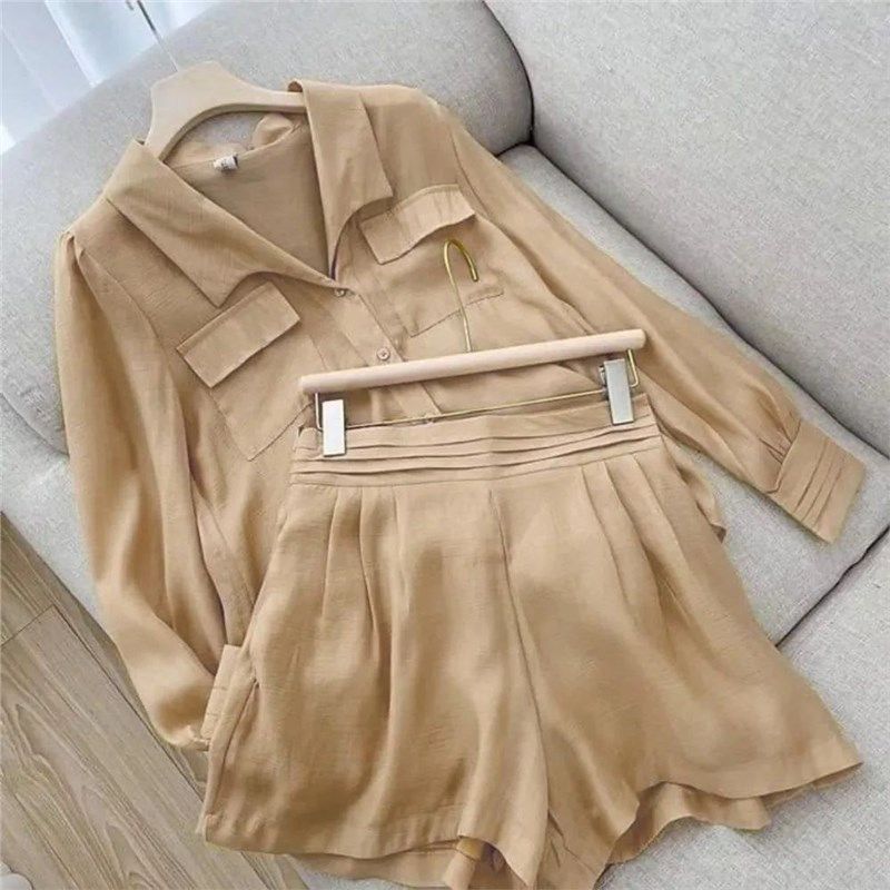 Spring Shirt Two Piece Set For Women Summer Shorts 2 Piece S
