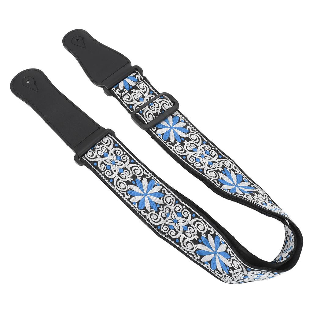 Guitar Strap Leather Embroidered Thickened Wear Resistant Adjustable Length Belt Blue