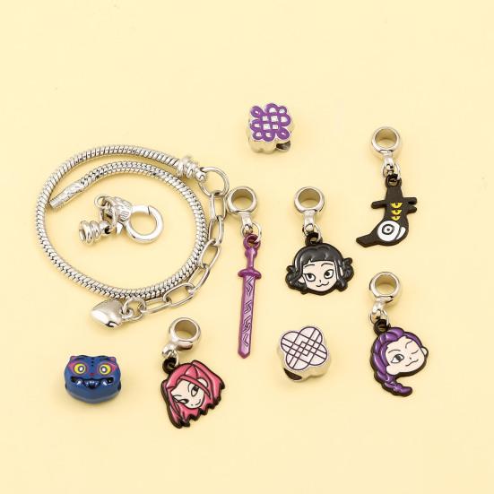 Demon Hunters-Inspired Bracelet Zinc Alloy Enamel Cat Charms Snake Chain Fade Resistant Lightweight Gothic Fantasy Jewelry Accessories