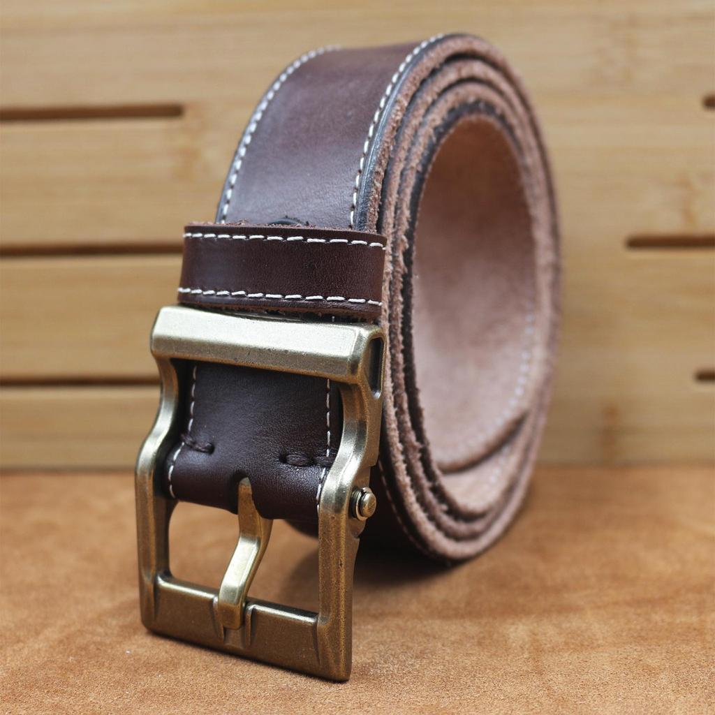 Men's Retro Hand-Stitched Washed Leather Belt - 100% Top Layer Cowhide, Business Casual, Creative Design