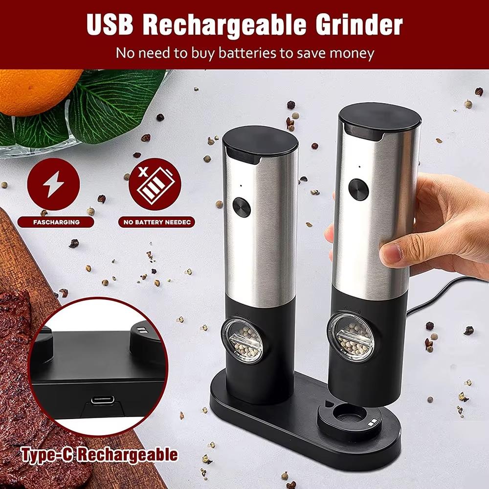 1pc USB Electric Pepper Grinder Adjustable Rechargeable Non-rough Spice Grinder Convenient Automatic Grinder Kitchen Tools