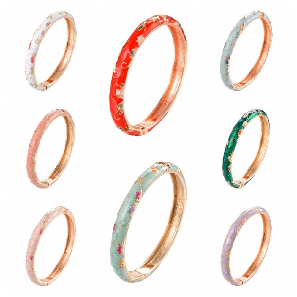 Mine Emaye Oyma Çiçek Bilezik Çin Tarzı Kadın El Bilekliği Takı Hediyeleri