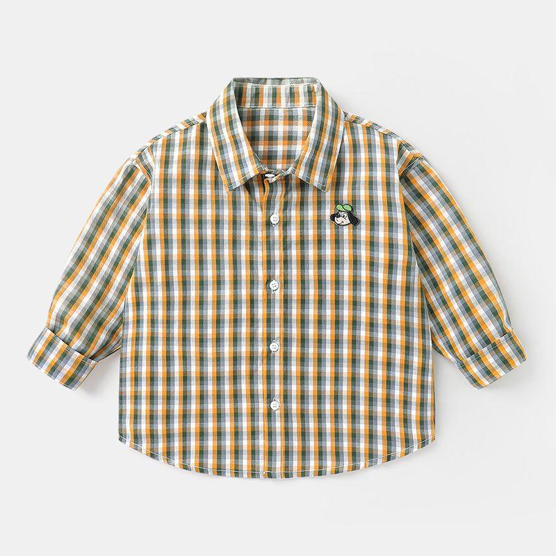 [Spring 2025 New Collection] Boys  Plaid Shirt Spring New Arrival Children s Clothing Kids  Base Shirt Spring U15546 Yellow-Green Plaid 120