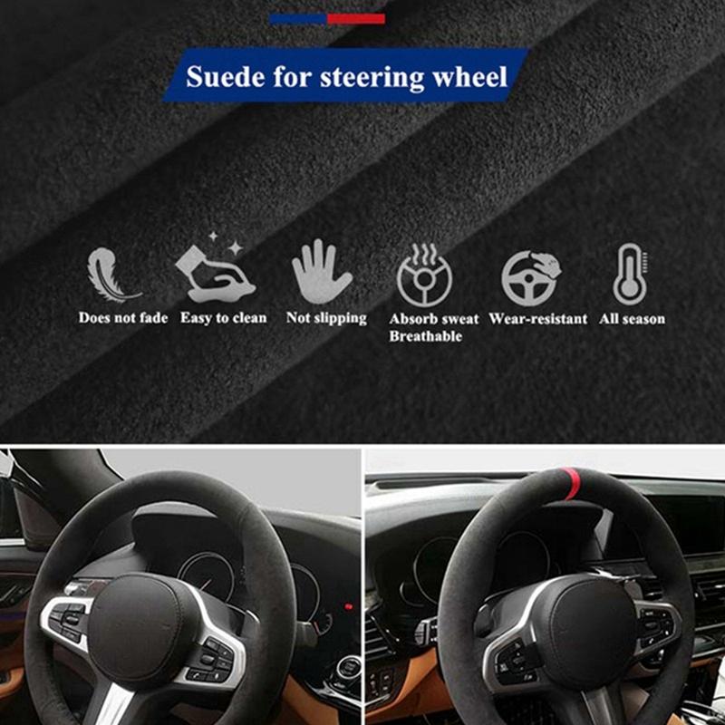 Car Steering Wheel Cover DIY Hand-stitched Black  Leather Suede Car Steering Wheel Covers For Mini Cooper Accessories