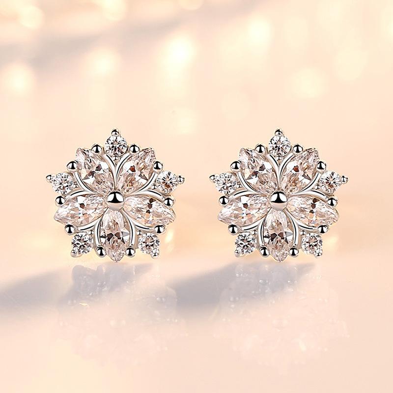 Fashion Pink Zircon Marquise Flower Stud Earrings For Women Unique And Elegant Ear Jewelry Accessories