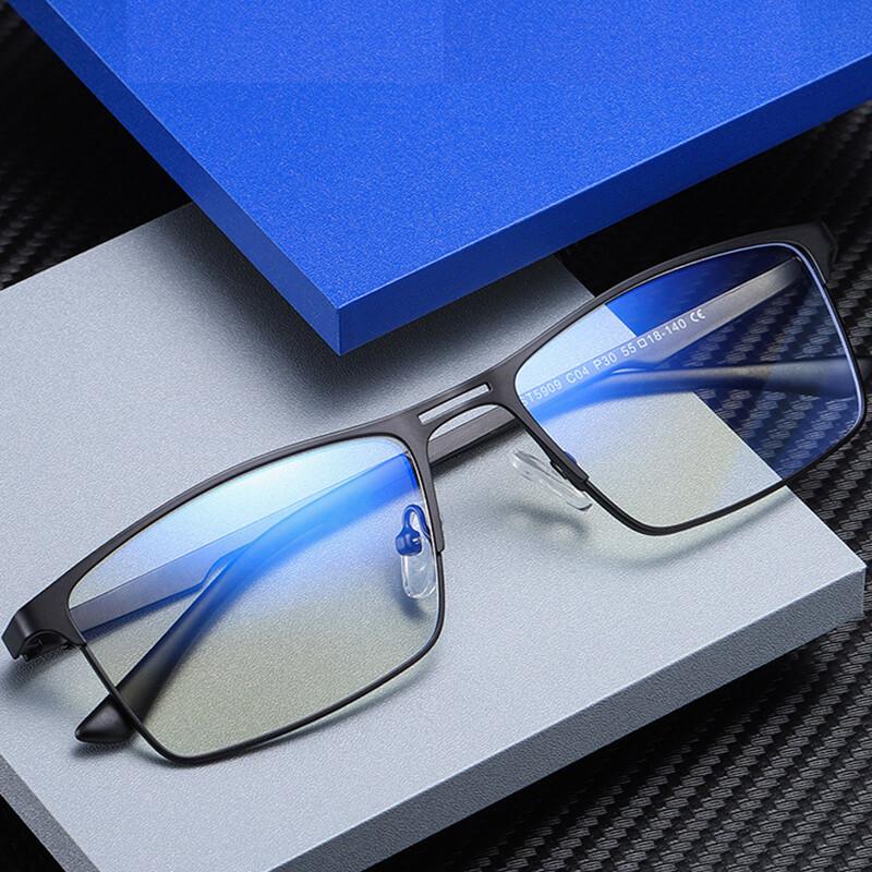 Mens Anti Blue Light Reading Glasses Business Style Office Computer Square Eyewear Ultralight Metal Prescription