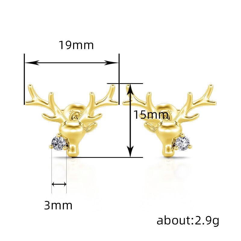 Cao Shi Trendy Christmas Antler Stud Earrings with Micro-Paved Zircon for Women