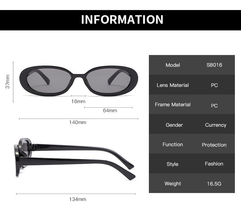 2PCS Plastic Small Frame Oval Classic Decorative Fashion Sunglasses For Outdoor Travel Driving Seaside Holidays