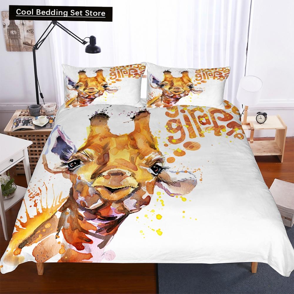 Federa per piumino a forma di giraffa cartone animato King Queen Animali Tropicali Set Biancheria da letto per Bambini Ragazzi Ragazze Adorabile Fauna Selvatica Poliestere Copripiumino