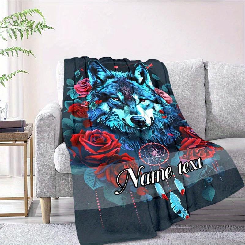 Wolf Red Rose Customize Your Name Blanket Warm Comfortable And Soft Blankets Are Suitable For Home Lunch Break Blanket Office Sofa Sofa Gift To