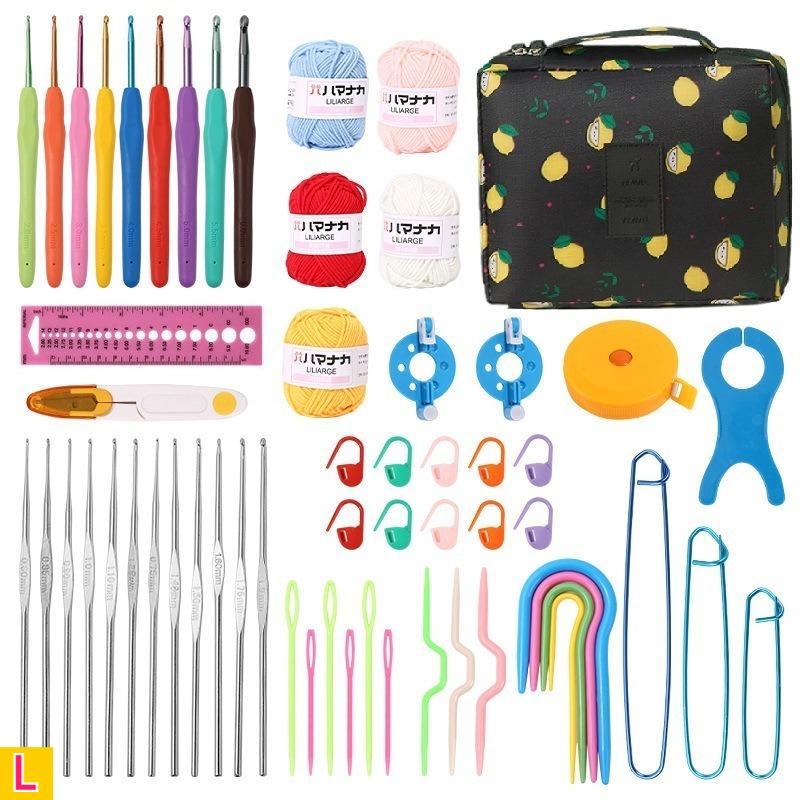59pcs Complete Knitting Crochet Craft Kit for Adult All-in Starter Set with Yarn Needles Hooks Measuring Tape Scissors-like Tool