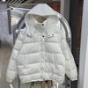 New Down Jacket with Hat Women's Short Solid Color Simple White Duck Down Winter Coat Trend Thickened