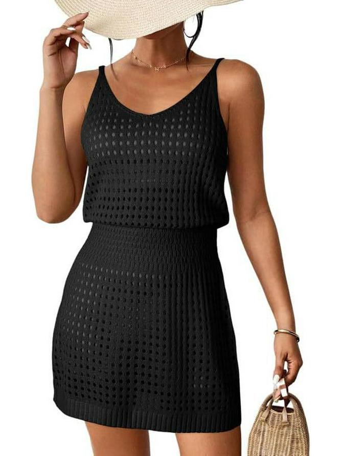 2024 Women's Cross-border Hot-selling Hollow-out Knitted Beach Cover-up Dress, Casual Wear