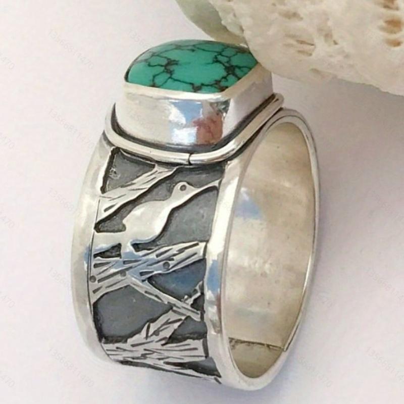 

Vintage Copper Carved Pattern Bird Ring Paired with Imitation Turquoise Women s Zircon Bohemian Style Holiday Accessories 10