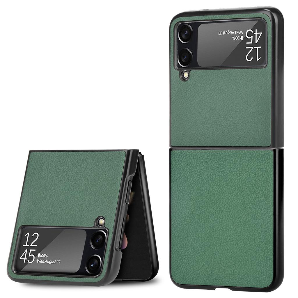 Suitable for Samsung Z FLIP4 Phone Case Galaxy Z Flip 3 5G Folding Protective Cover with Rough Lychee Leather Texture