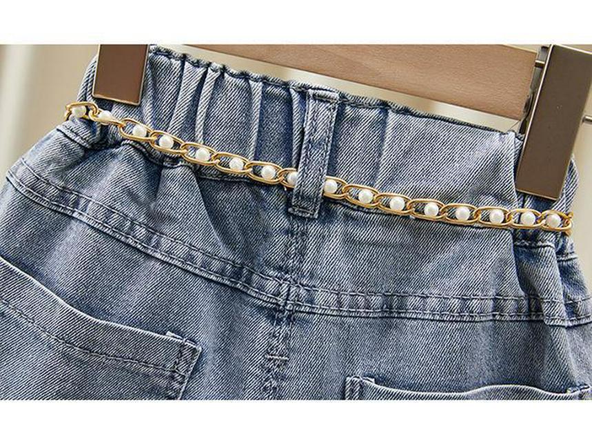 2025 Spring/Autumn Toddler Girls' Wide-Leg Loose Jeans with Frayed Hem, Korean Style