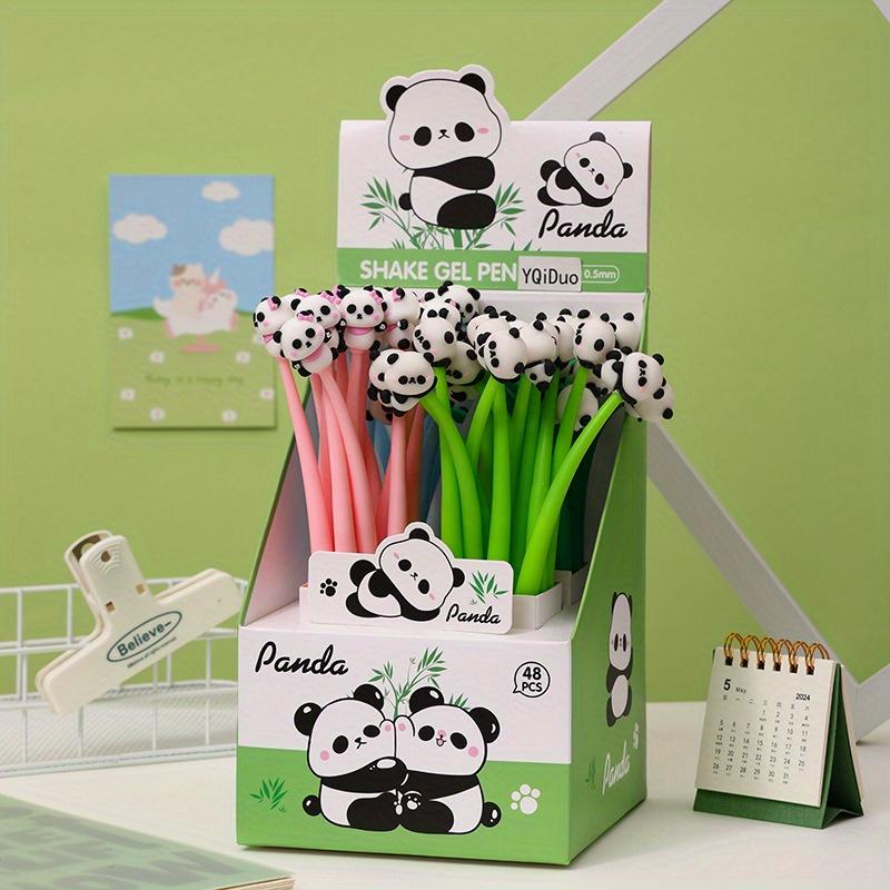

Back to school season 48pcs 0.5mm soft rubber panda shaking neutral pen cartoon cute shape gift pen black writing pen student prize Random style 48pcs