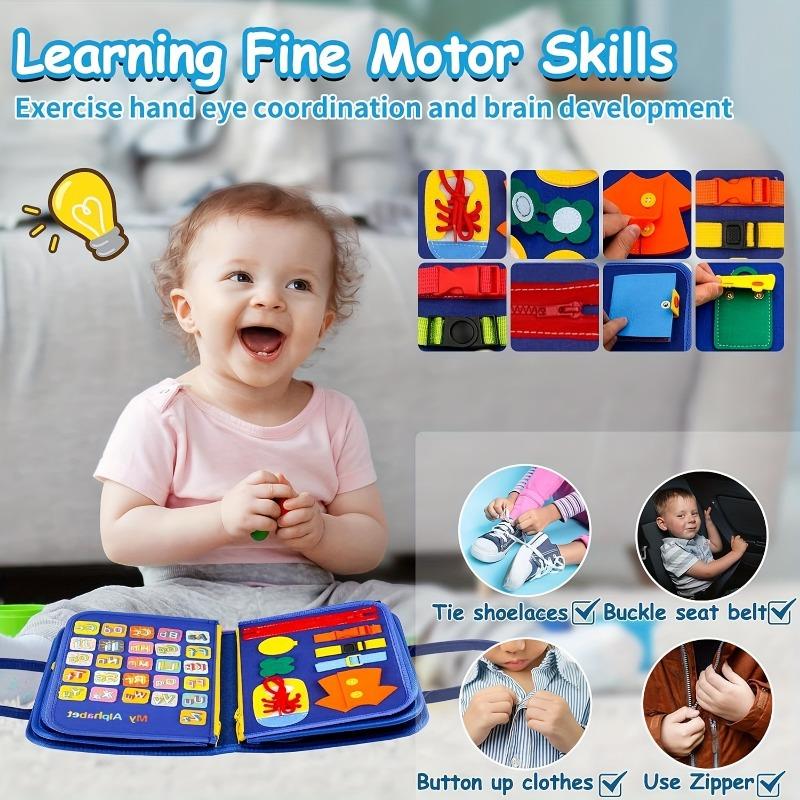 Montessori Busy Board für Kleinkinder Sensorisches Spielzeug Feinmotorik Aktivität Reise Lernen Geschenk für Jungen Mädchen Blaues Polyester