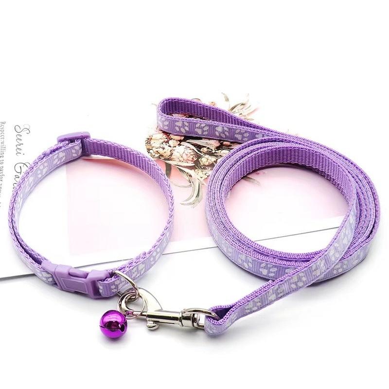 

1pc Fashion Pet Dog Collar Colorful Pattern Heart Cute Bell Adjustable Collars For Dog Kitten Diy Small Animal Pet Accessories Collar + rope + bell фиолетовый