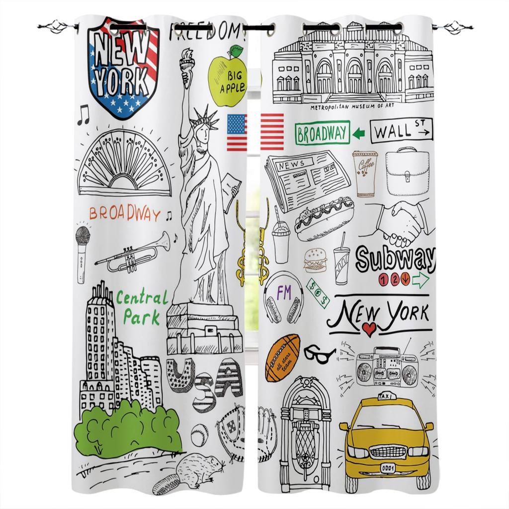New York Záclony do oken Ložnice Kuchyň Závěsy Panel Domácí dekorace Záclony do obývacího pokoje