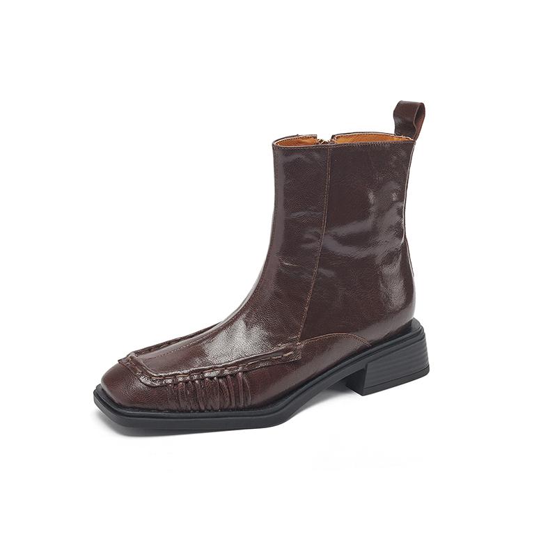 Fashion 2024 Autumn Women Boots Square Toe Chunky Heels Women Shoes Winter Ankle Boots Chelsea Genuine Leather Pleated Modern Boots