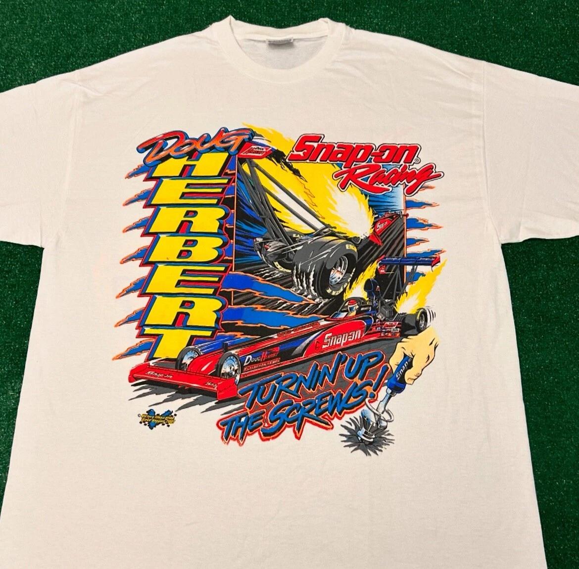 

Vintage 90s NASCAR Snap On Tools Herbert Drag Racing 2001 Double Sided Shirt XL S