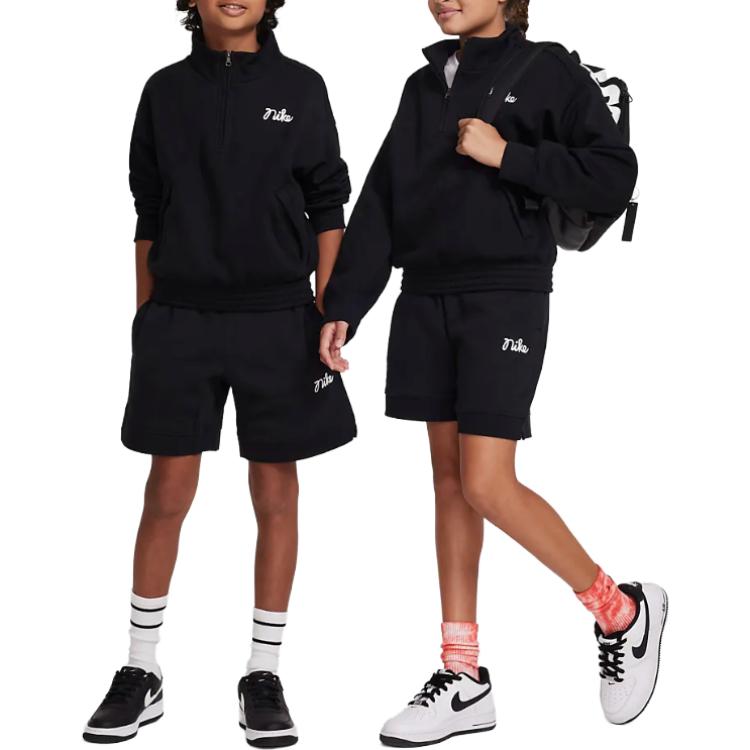 Nike SS23 Solid Color Stand Collar Zipper Pocket Sweatshirt Kids Sweatshirt Black DV3109-010