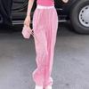 Women's Pink Plaid High-Waist Wide-Leg Pants - 2025 Collection