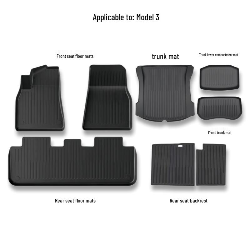 Tesla Model Y TPE Floor and Trunk Mats: Front, Rear, and Accessories for Car Interiors.