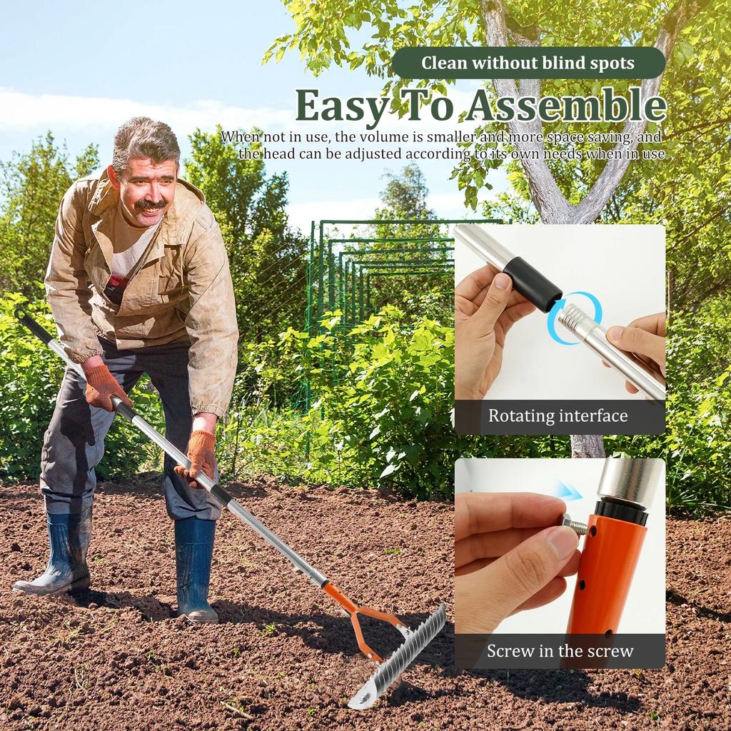 Garden Thatch Rake Stainless Steel Garden Grass Grooming Tool Removes Dead Grass Leaves Clearing Loosening Soil Lawn Rake